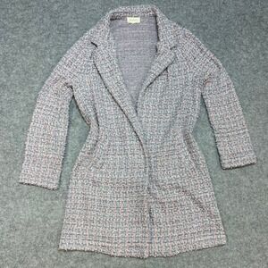 MELLODAY Women's Open Front Tweed Cardigan Jacket Pink Blue Gray Size M
